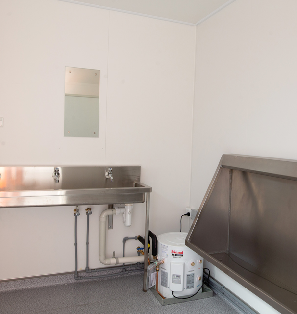 Ablution blocks come with urinal, cubicles and a sink with hot and cold water.