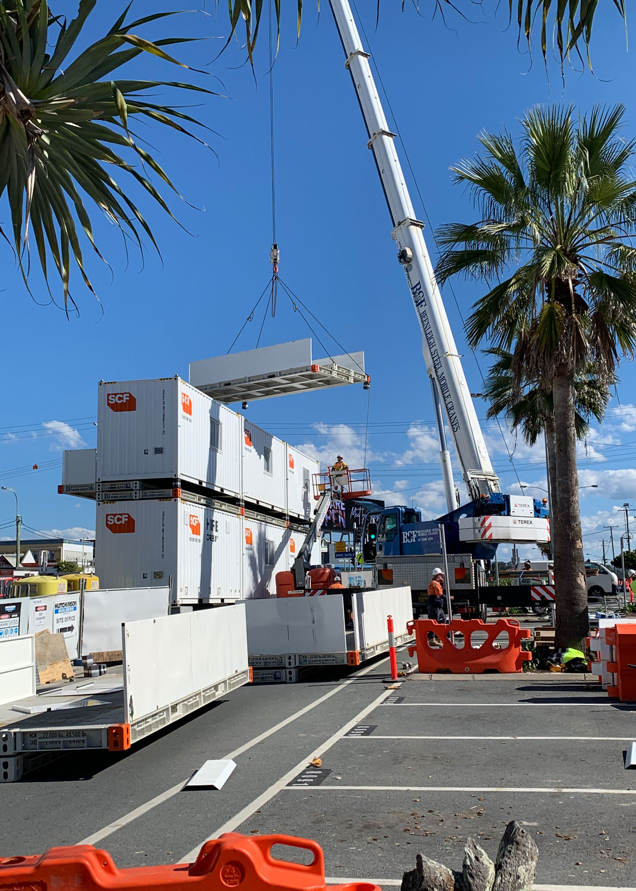 Containers enable the site to be constructed quickly and safely.