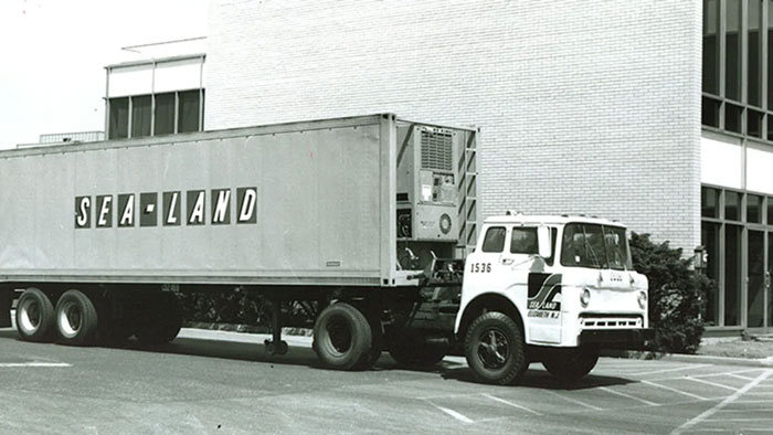 A refrigerated container with the motor inside the frame in the 1970s.