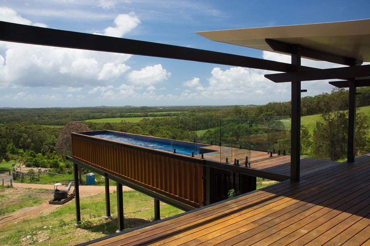 An elevated container pool in Noosa with a stunning view