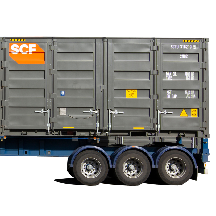 SCF Skel with 20ft Side Door Container - Rear