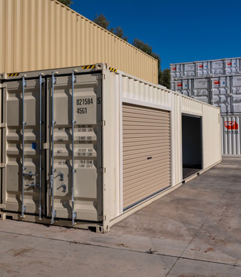 Container shed with roller door