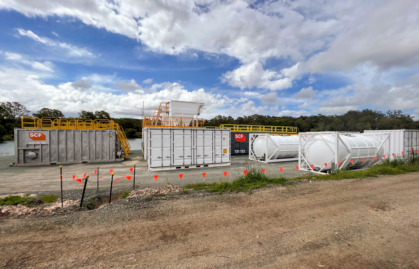 A side view of the SCF tanks and containers on the former Paper Mill site.