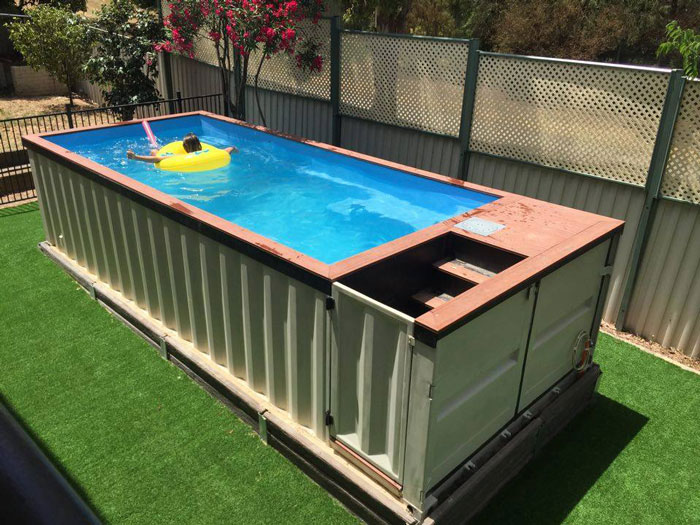 A standalone container pool in a backyard