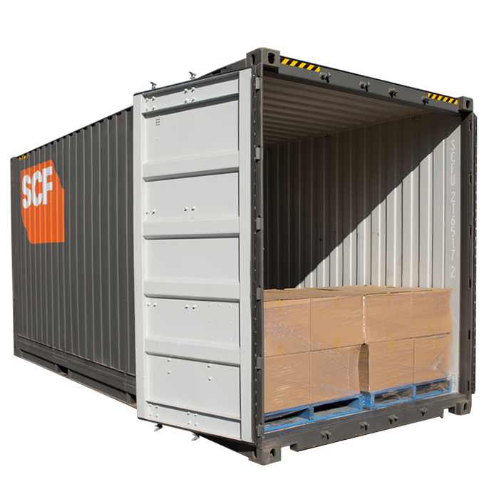 SCF 20ft Pallet Wide Container | Angle with Storage