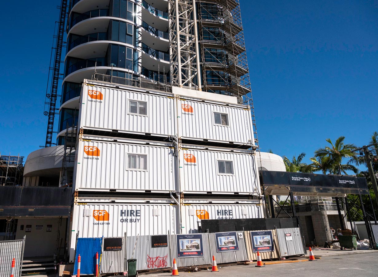 SCF Site Sheds from street level provide the necessary amenities throughout the project.