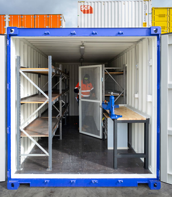 Various configurations are possible in a container shed