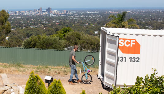 SCF container shed used to store bicycles